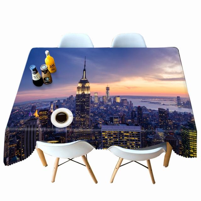 Seascape City Colorful Light Pattern Tablecloth Thicken Cotton Rectangular Round Table Cloth For Wedding Picnic Party 
