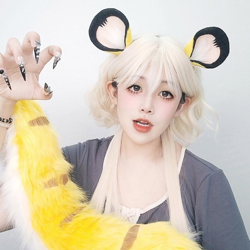2Pcs Tigers Cats Wolf Foxes Tail Ears Headband Set Halloween Christmas Fancy-Party Costume Toy for Woman Men Cosplay