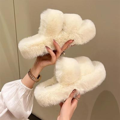Fashion Winter Fluffy Slippers Women 2024 New House Home Fur Slippers For Women Flat Platform Cozy Fuzzy Indoor Shoes Korean Slides
