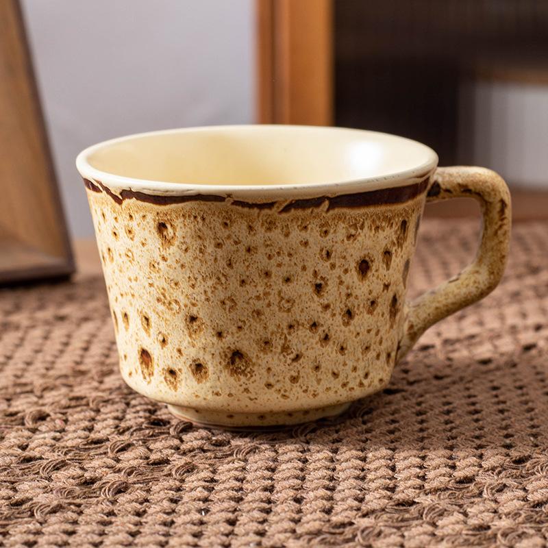 Japanese Retro Matte Kiln Change Leopard Print Afternoon Tea Coffee Cup High Value Cup Underglaze Color Breakfast Cup Creativity