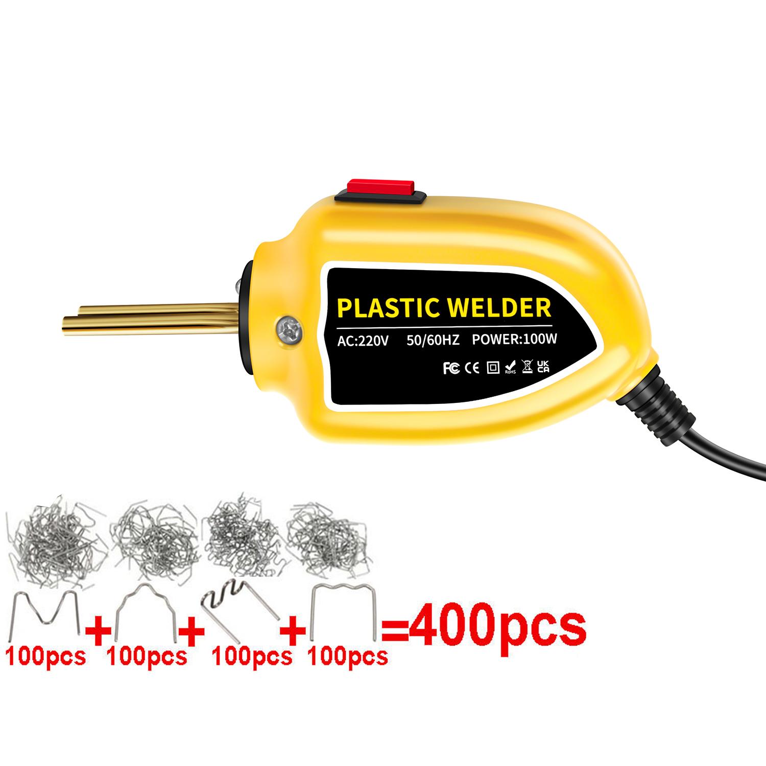 

100 Вт Пластиковый сварочный аппарат Пластиковый сварочный пистолет 400 шт. Горячий степлер Комплект для ремонта бамперов Паяльник для ремонта бампера автомобиля Инструменты 220V жёлтый