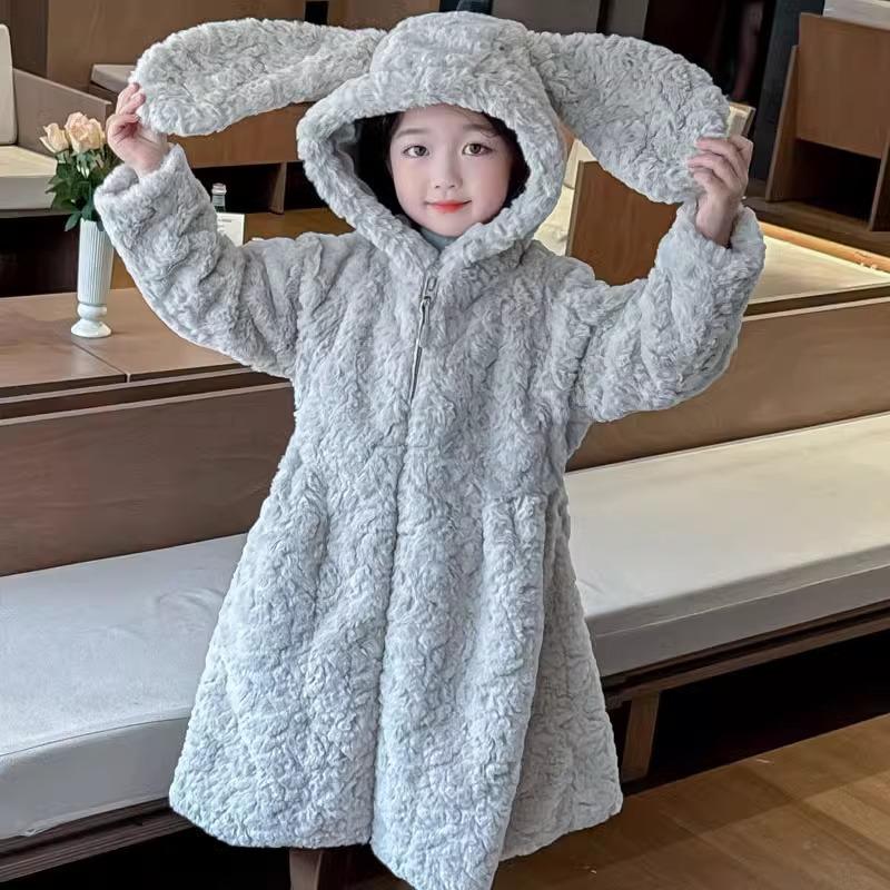 

Уютная шубка из искусственного меха «Милый кролик» - Очаровательная плюшевая куртка для девочек 160cm серый