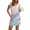 Vestito casual da donna con scollo a V, maniche corte, coulisse, tasca, stampa San Valentino