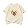Kids Cotton T Shirt Cute Golden Retriever Zipper Print Crew Neck Short Sleeve Tee Casual Boys Girls Summer Tops