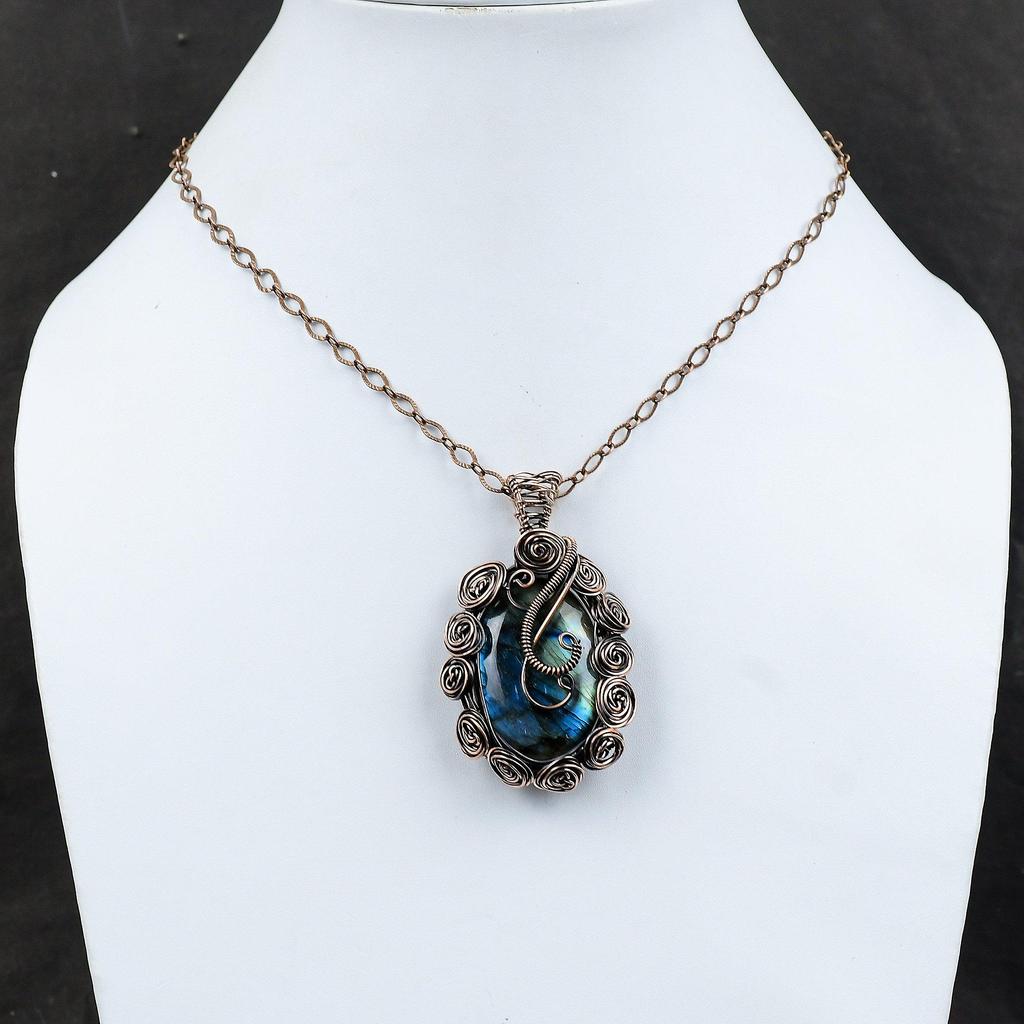 Labradorite Pendant Copper Wire Wrapped Pendant Dainty Gemstone Pendant Handmade Copper Jewelry Gift For Mom Wire Wrap Jewelry Healing Stone
