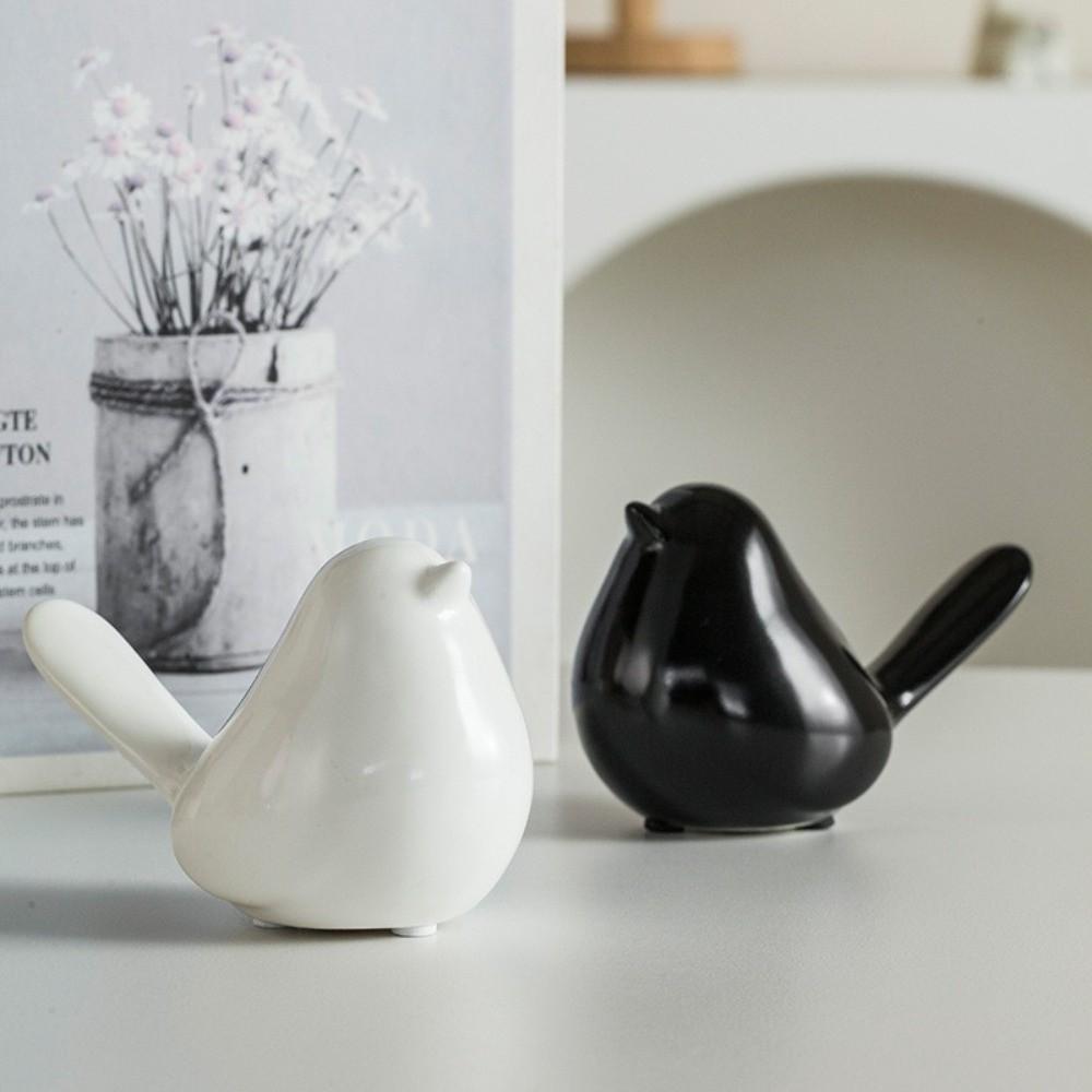 Nordic Style Bird Sculpture Modern Bookshelf Bird Ceramic Figurines Black White Art Deco Animal Statue Ornaments Table Display