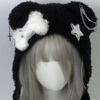 Warm Black Bear Hat with Ear Wing Furry Caps Cartoon Ear Hat Solid Color Winter Plush Hat for Casual Wear