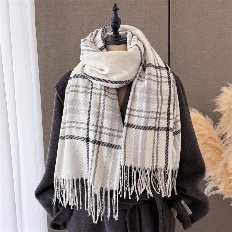 Korean Version of Temperament Plaid Autumn and Winter Warm and Cold Scarf Shawl Commuting Versatile Couple Tassel Imitation Cashmere Scarf