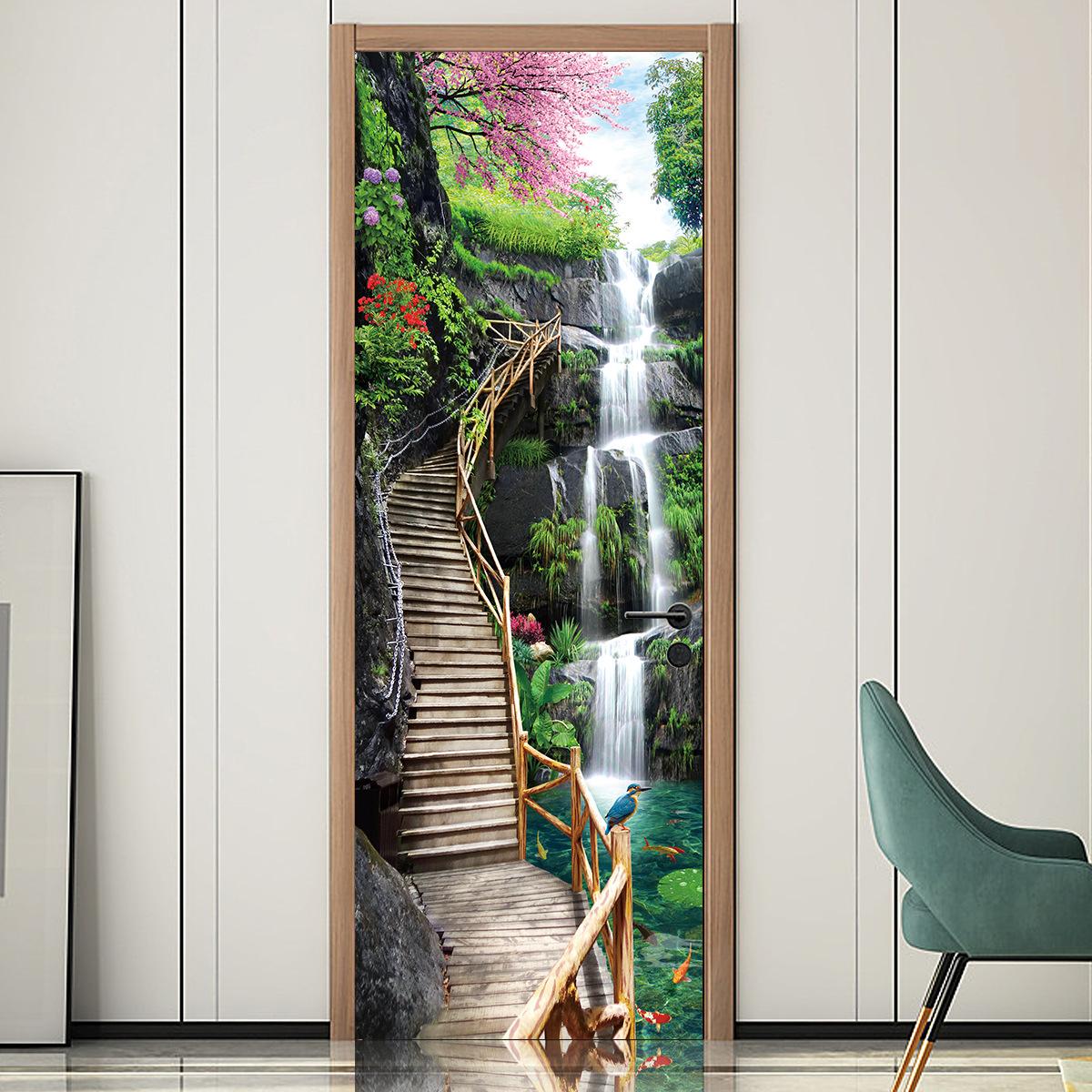 

Direct Sales, Meiji Creative And Environmentally Friendly 3D Landscape Ladder Door Sticker, Refurbished Self-Adhesive Bedroom Wall Sticker