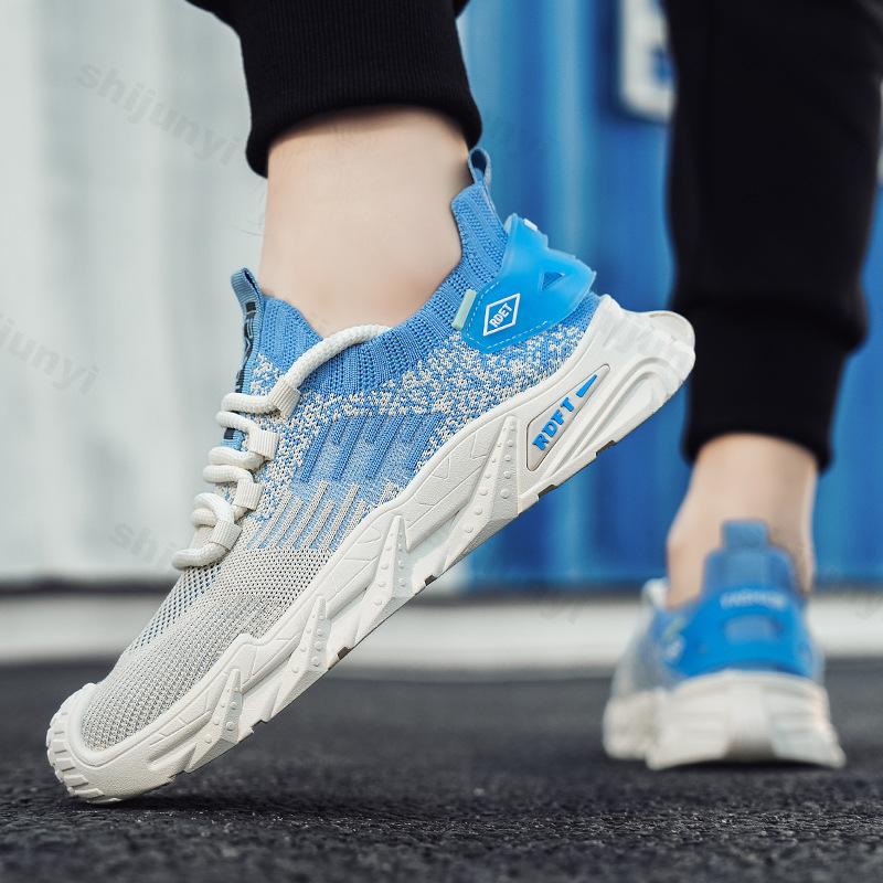 

New Men s Sports Casual Shoes 2026 Summer Fly Weave Design Breathable Thick Sole Shoes Comfortable Fashi Trend Chunky sneakers 39 синий