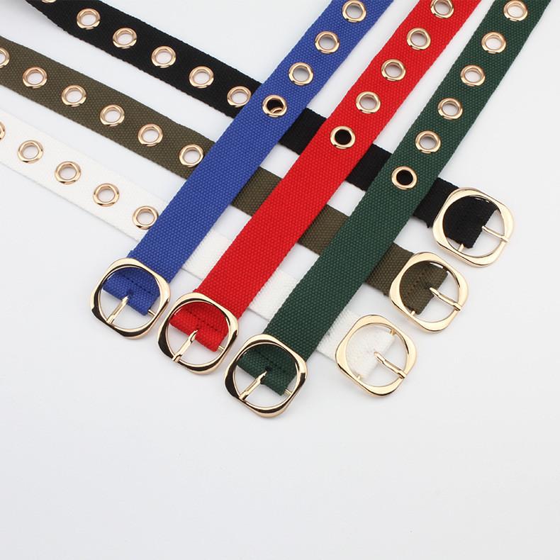 Color Solid Simple Porous Design Women Casual Canvas Belt With Buckle Square