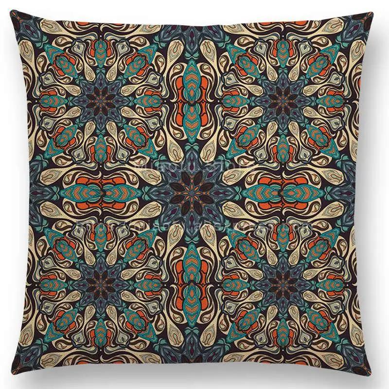 Boho Colorful Flowers Abstract Ethnic Floral Pillow Case Mandalas Pattern Design Vintage Patchwork Retro Cushion Cover