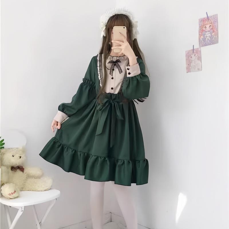 Adult Girl New Cute Sweet Student Long Sleeve Lolita Dress Performance Party Performance Dress
