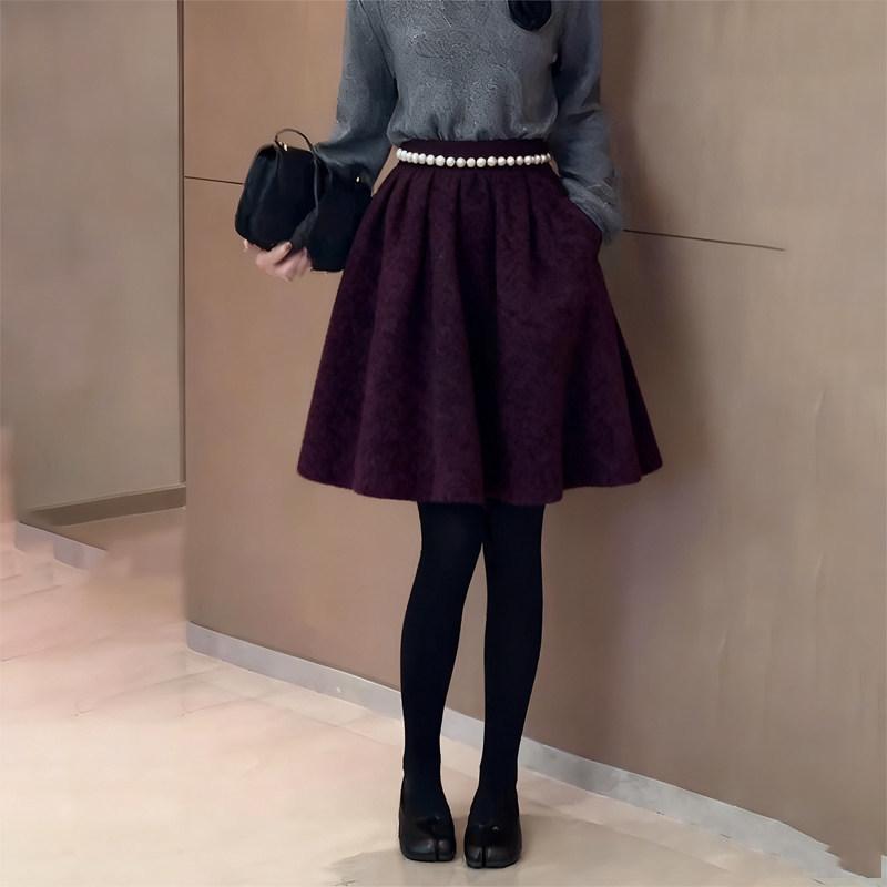 

2025 Winter Women s Slimming Retro Dark Purple Woolen Mid-Length Skirt XL (121-135 lbs recommended) темно-фиолетового
