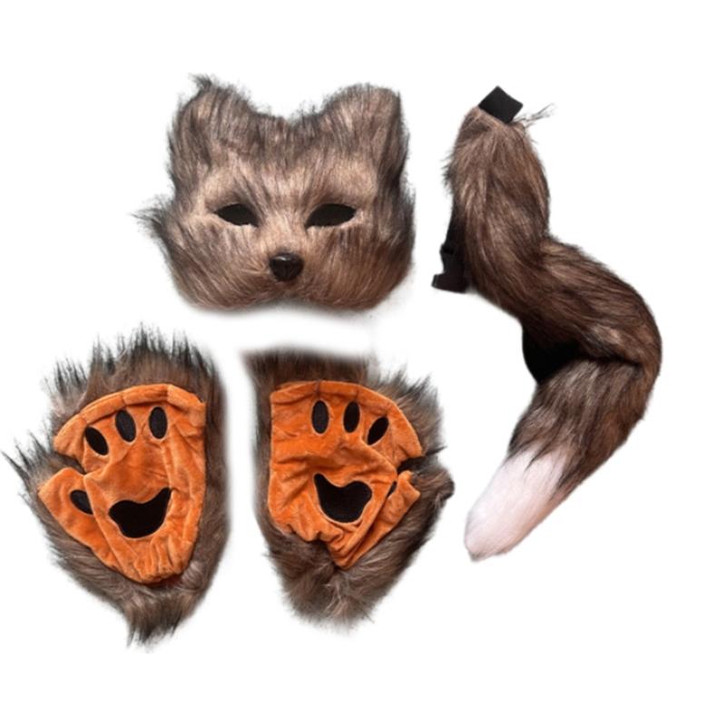 Костюм Кошки Маска Кошки Перчатки Лапы Кошки Хвост Кошки Животное Карнавальный Костюм Набор Аксессуаров Взрослый Ребенок Хэллоуин Косплей Реквизит