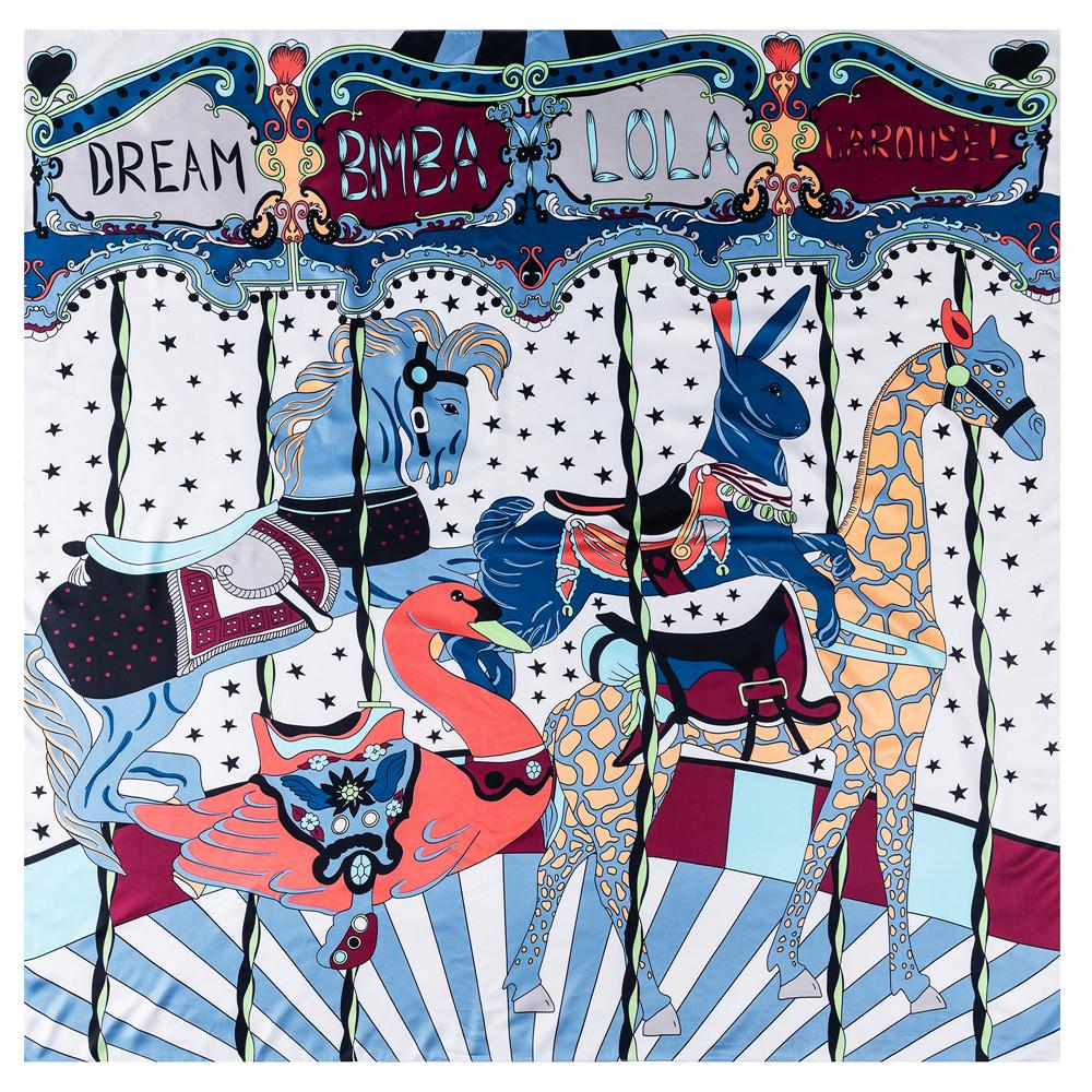 POBING Silk Scarf Women Large Shawls Back Garden Print Stoles Square Bandana Luxury Kerchief Hijab Female Foulards 130CM