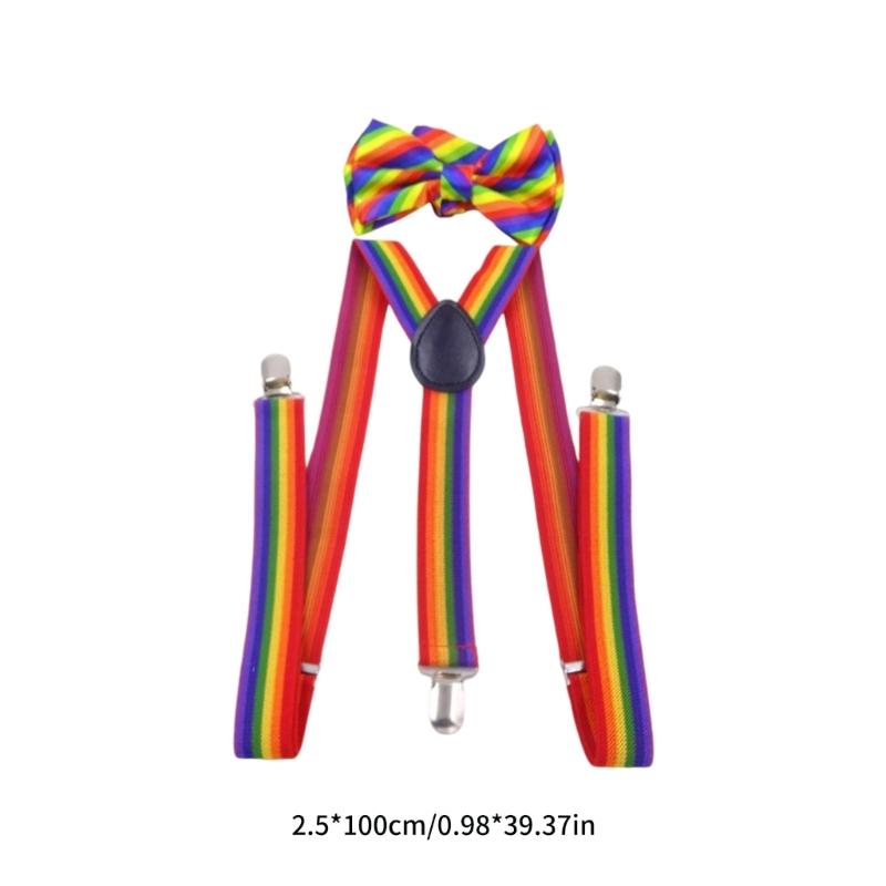 Zestaw Tęczowych Szortów i Muszki Kostiumowe Szelki Dla Dzieci Dorosłych Impreza Tematyczna Konkurs Tańca Akcesorium Do Przebierania