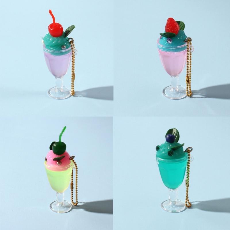 Fruit Juice Drink Cup Pendant Keyring Bead Chain Keyholder Beverage Cup Pendant