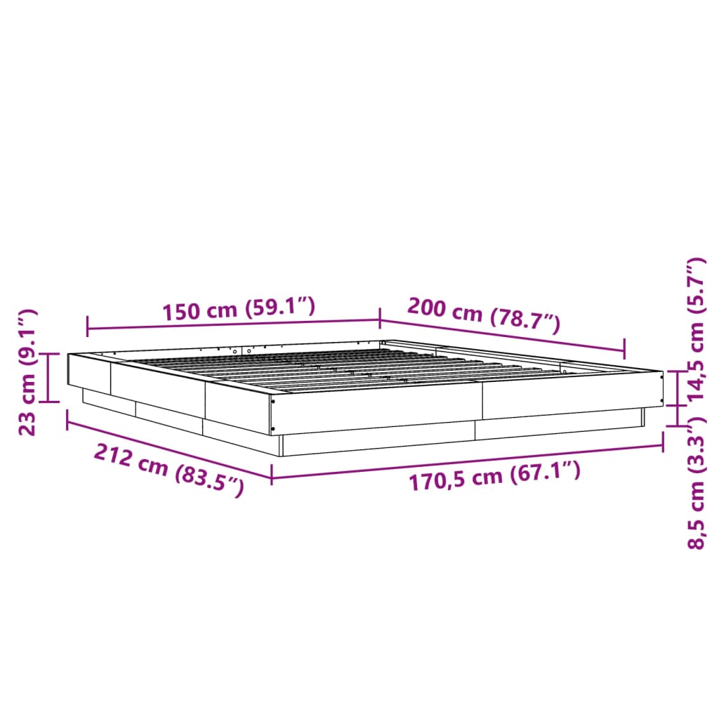 LED Bed Frame in Concrete Grey 150 x 200 cm Engineered Wood