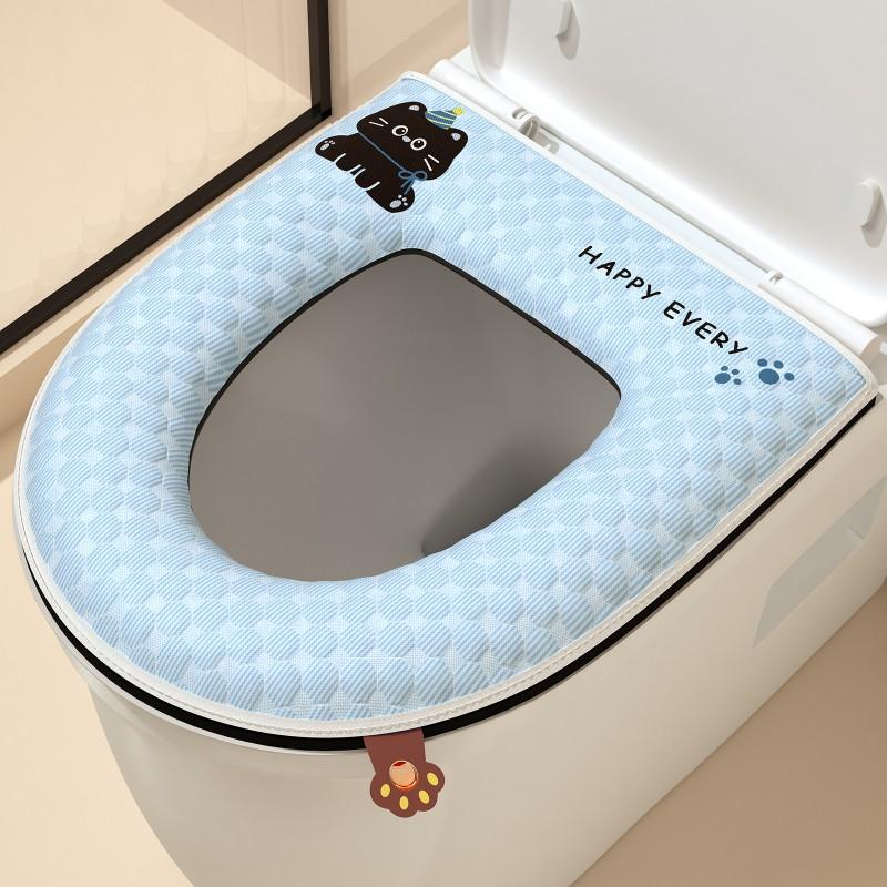 Cooling Toilet Seat Cover With Zipper Ice Silk Fabric Non-Disposable Bathroom Cushion All