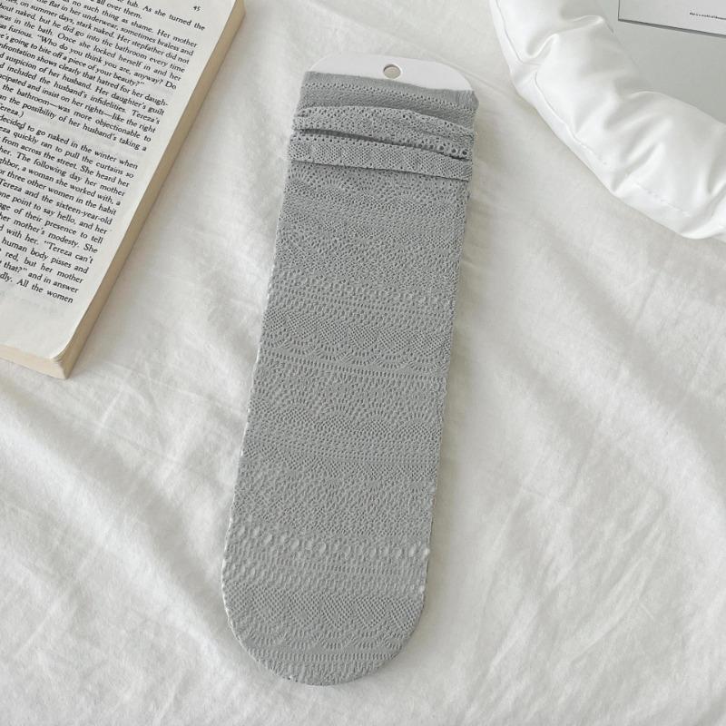 Chaussettes montantes tube ajourées en maille dentelle vague unie fine pour femmes printemps et été
