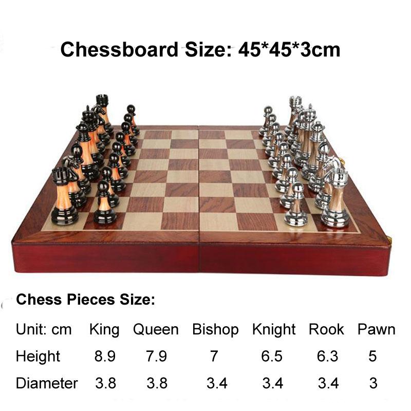 High Quality Luxury Metal Chess Figures 45*45*3Cm New Wooden Chess Set Chessboard Games Folding Alloy Home Chess Decorations Set