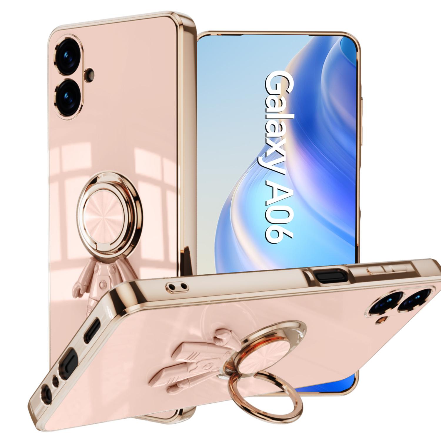 

For Samsung Galaxy A06 4G Case with Astronaut Ring Kickstand 6D Electroplating TPU Phone Cover Pink