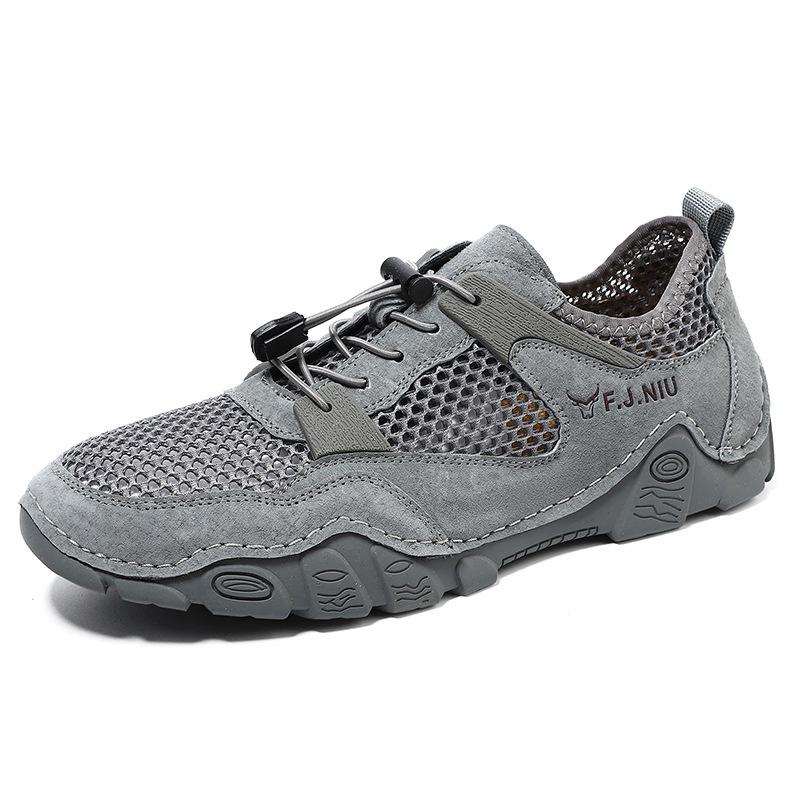 

Popular mesh shoes men s summer 2025 breathable leather mesh men s casual shoes hollow mesh shoes 38