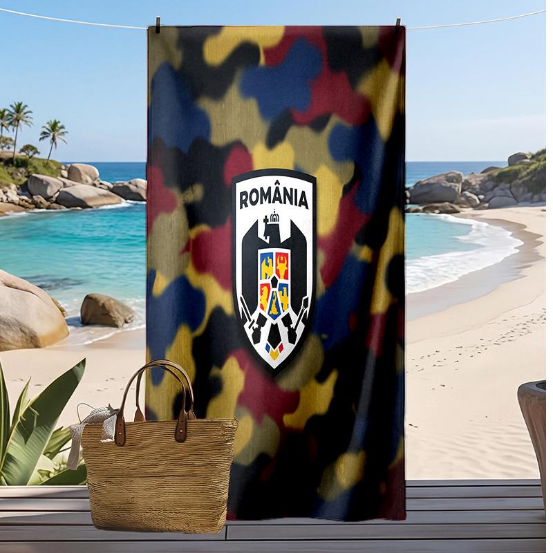 Rumänien Fußball Print Strandtuch Schnelltrocknend Super Saugfähig Weiches Badetuch für Schwimmen Strand Reisen Fan Souvenir Geschenk