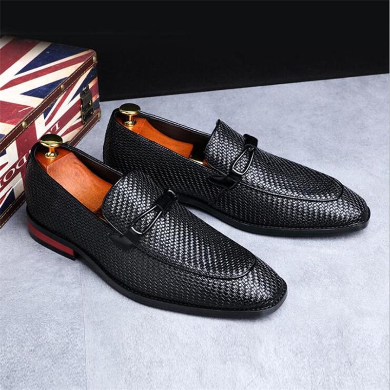Men's Business Leather Shoes Square Toe Slip-on Buckle Mens Dress Office Formal Shoe Men Fashion Wedding Party Flats