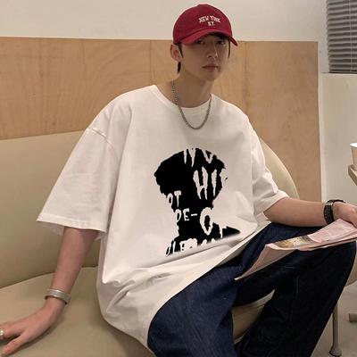 2024 Summer Short Sleeved T-Shirt For Men'S Trendy Five Inch Sleeve Versatile Casual Loose Student Half Sleeved T-Shirt Daily Fashion Printed Top