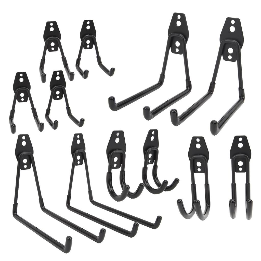 Heavy Duty Garage Hooks Metal Anti Slip Garage Hanger Utility Hooks for Power Tools Ladders Bulk Items Black 12PCS