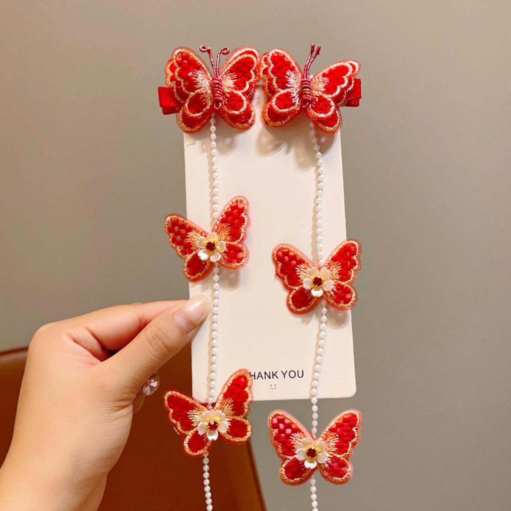 

Butterflies Pearl Braided Hairpin Tassel Girls Barrettes Cute Hair Clip 02