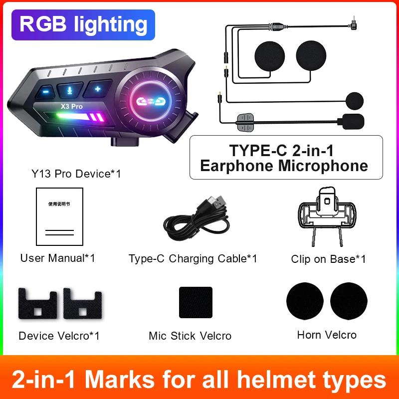 

1/2pcs X3 pro Bluetooth 6.0 Motorcycle Helmet Intercom 500M Wireless Interphone Intercomunicador 1000Mah Moto Walkie Talkie