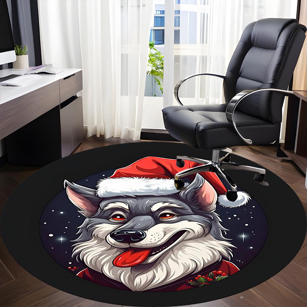 1PC Christmas Wolf Office Round Area Rug, Mat Suitable ForOffice, Under Office Chairs Bedroom Living Room Home Decor, Room Deco