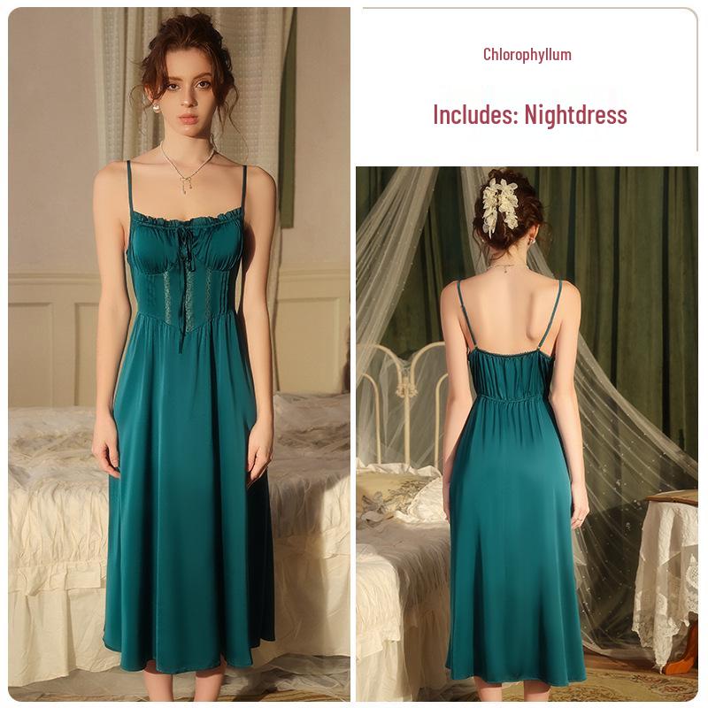 Guiruo Lace-Trimmed Deep V Nightdress Set with Chest Pads