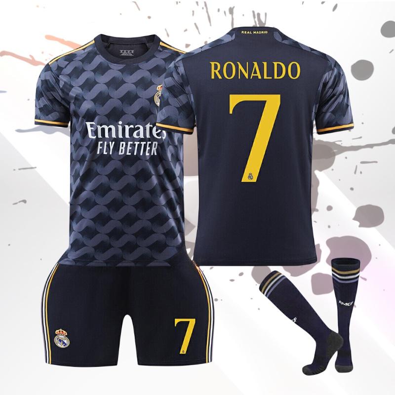 2324 Real Madrid Blue Away Jersey 10 Modric 7 Vincius 5 Varane Football Kit