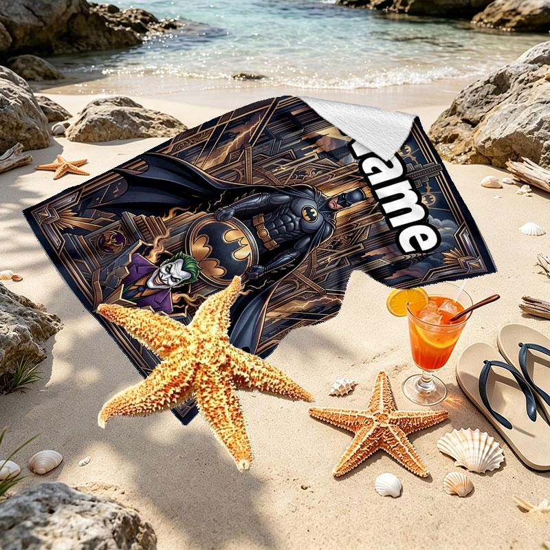 Custom Name Personalized Batman Print Beach Towel, for Trip Camping Beach Party Home Decor, Birthday Gift for Family & Friends