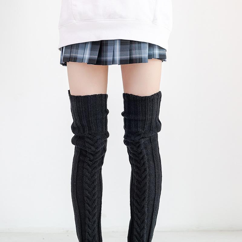 Women Winter Warm Breathable Long Johns Mohair Knee Length Knitted Wool Stretch High Sockings Femboy Leg Warmers Kawaii Clothes