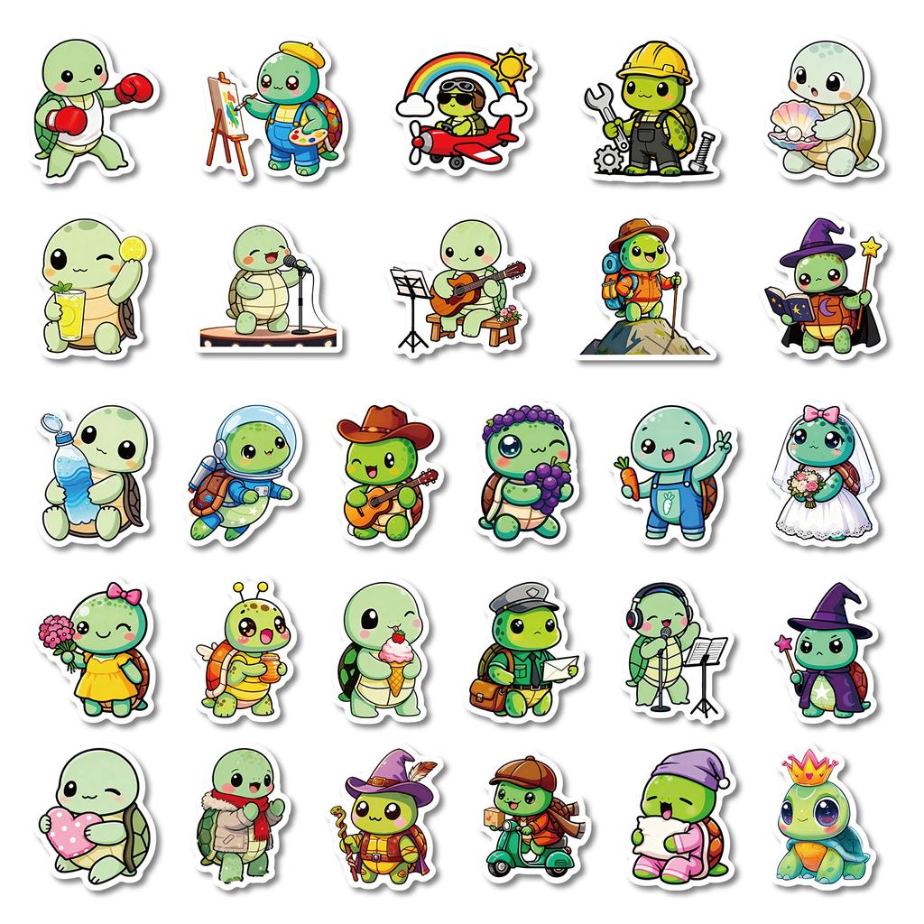 56pcs Adorable Cartoon Turtle Graffiti Stickers designed for DIY Scrapbooking Phone Laptop Guitar Suitcase Water Bottle Water Resistant Sticker