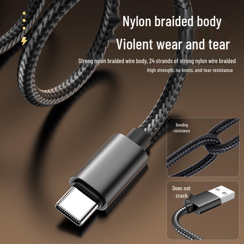 Nylon Braided Type-C Fast Charging Cable for iPhone, Samsung, Huawei, Xiaomi