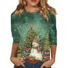 3/4 Sleeve Shirts For Women Print Christmas Tees Blouses Casual Plus Size Basic Tops Pullover