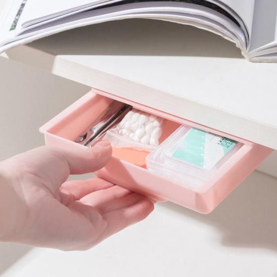 Under Desk Drawer Self-Adhesive Slide Out Organizer Under Desk Hidden Pull-out Storage Box for Makeup Tools Pens Stationery