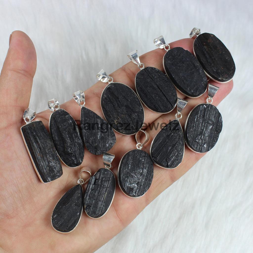 Black Tourmaline Druzy Gemstone Pendant Jewelry Making For Silver Jewelry Supply Healing crystal Bezel Pendant Necklace Gift For Her
