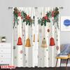 Set Of 2 Plane Printing Curtains Digital Printed Christmas Bells Holly Berries Polyester Woven Without Rod Festive Ldeal Curtain
