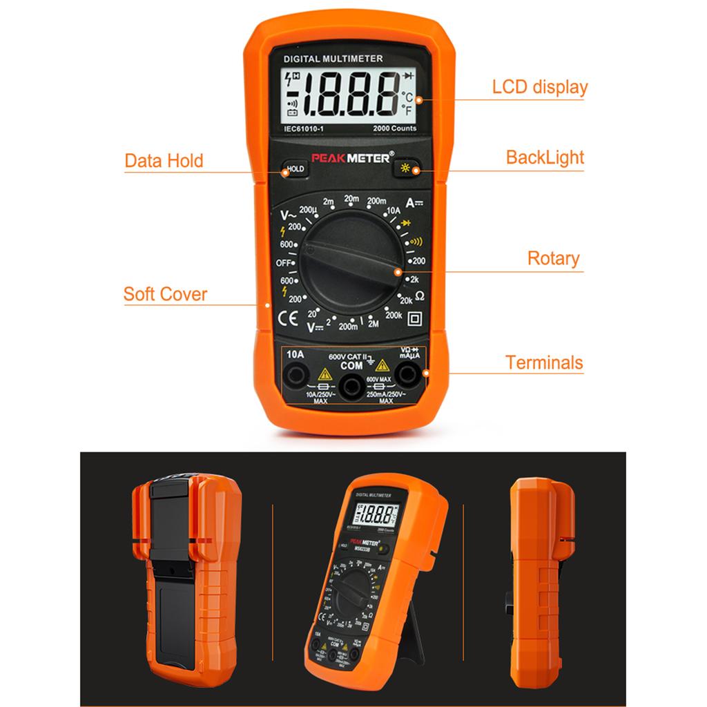 PEAKMETER PM8233B Pocket Size LCD Display Digital Multimeter AC/DC Voltage Tester with Backlit
