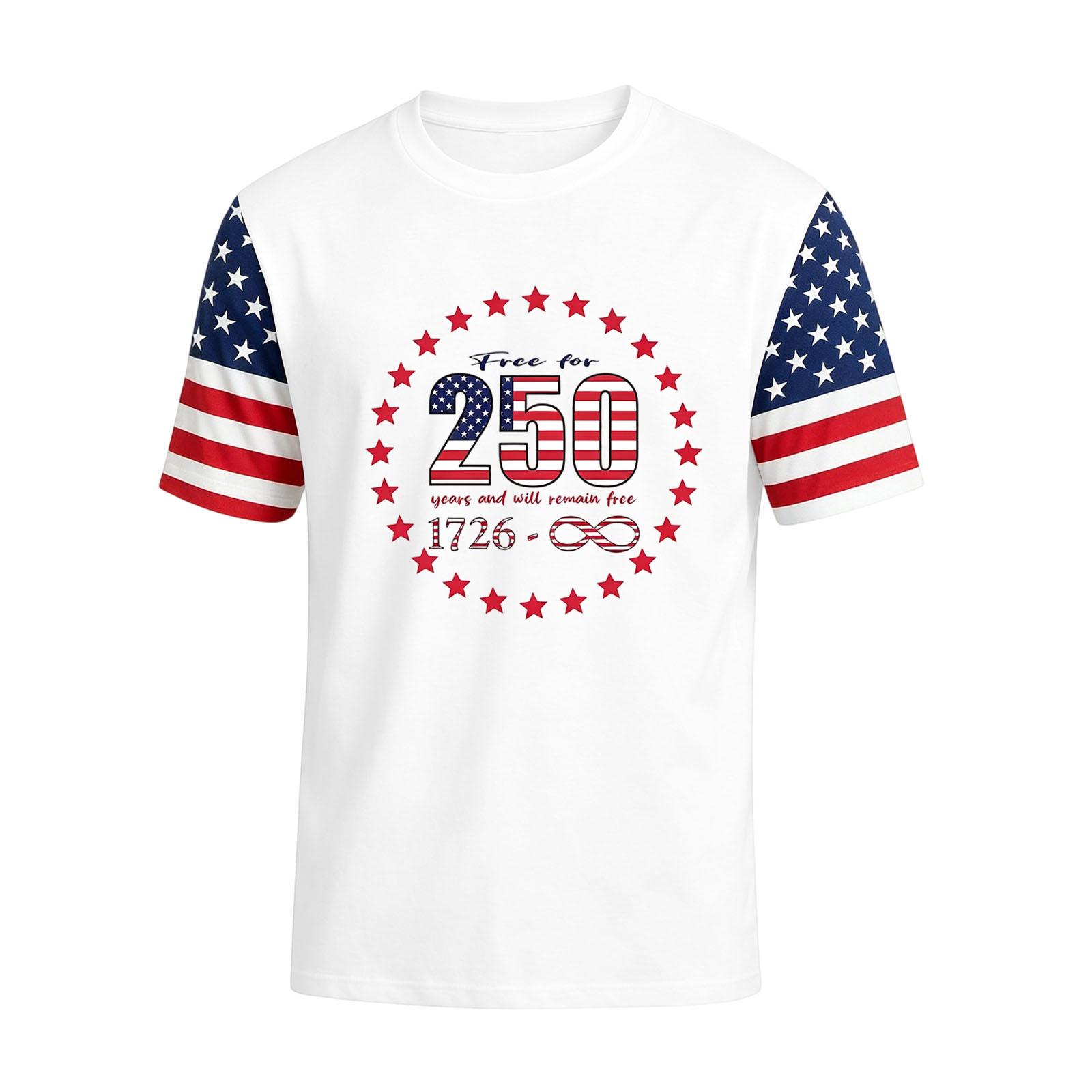 

Mens Short Sleeve Crew Neck T Shirt with Printed Number Graphic and Star Pattern Sleeves Casual Fit Top 1726 Design XL білий