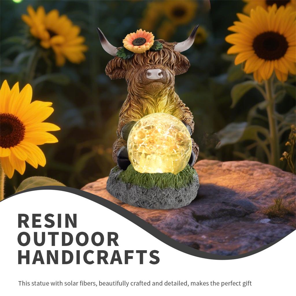 Cow Holding Ball Solar Outdoor Light Statue