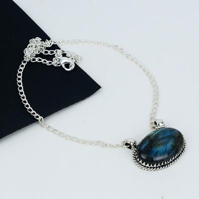 Blauer Feuer-Labradorit-Edelstein, handgefertigte Halskette aus 925er Sterlingsilber, natürlicher Labradorit, handgefertigter Schmuck, Halskette für Frauen, Halskette für Sie