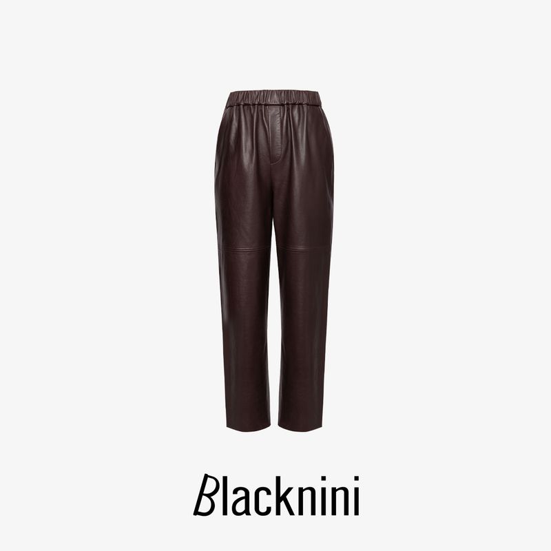 

Blacknini Yinhuafu Ultra-Thin Elastic Waist Stretch Goatskin Skinny Jeans Leather Pants Curry S